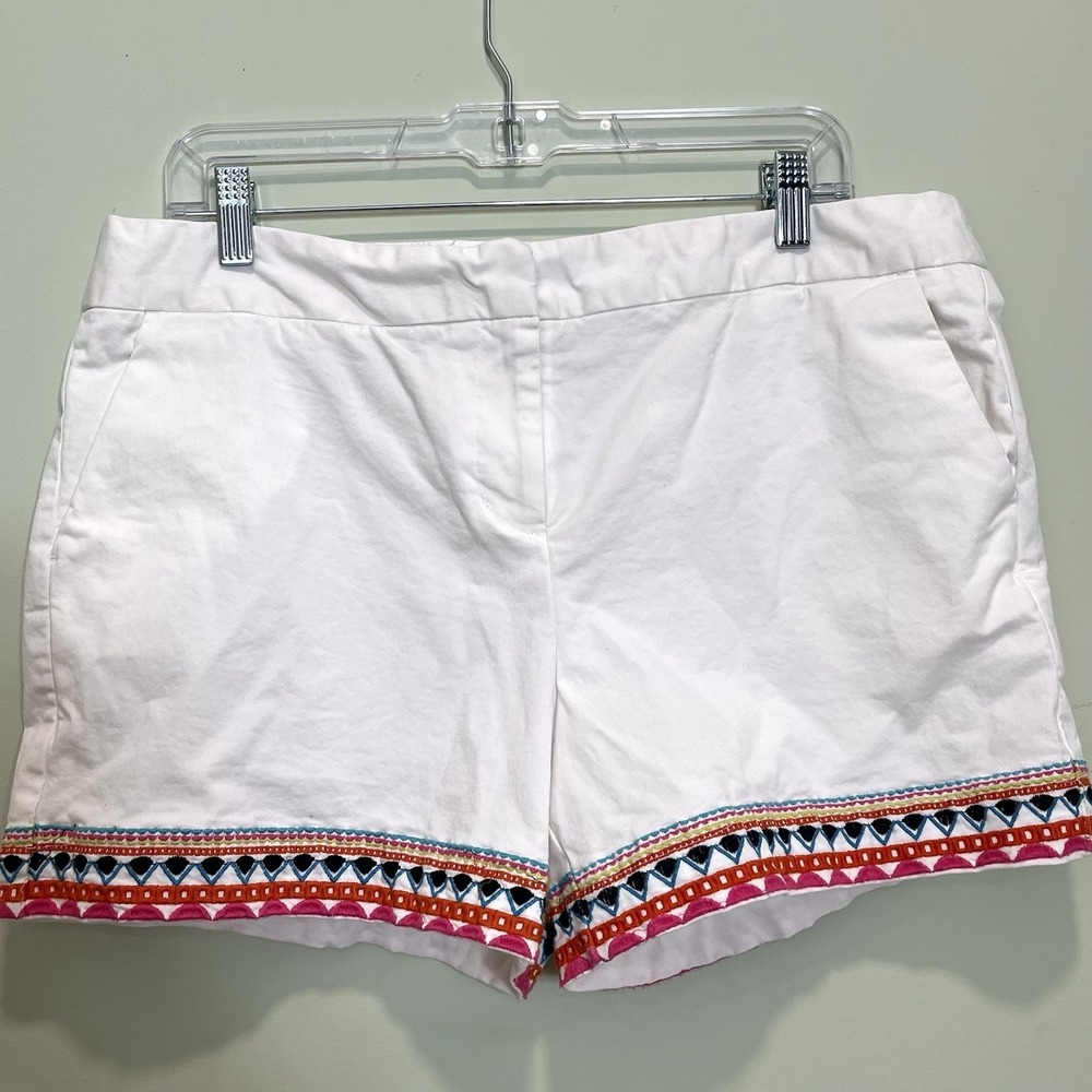 Cynthia Rowley Womens White Embroidered multicolor Hem shorts Size 12